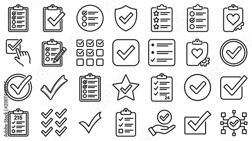 Photos Collection of check mark and clipboard icons for business task management