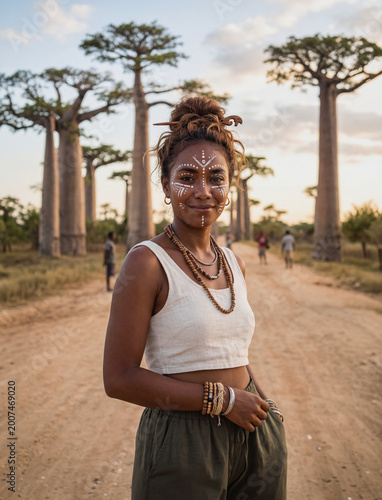 young woman in baobab alley