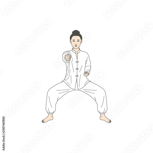 Baduanjin qigong pose Clench the Fists and Glare Fiercely