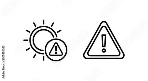Solar alert and warning icons with information exclamation triangle communication attention isolated background emergency notification temperature monitoring environmental forecast