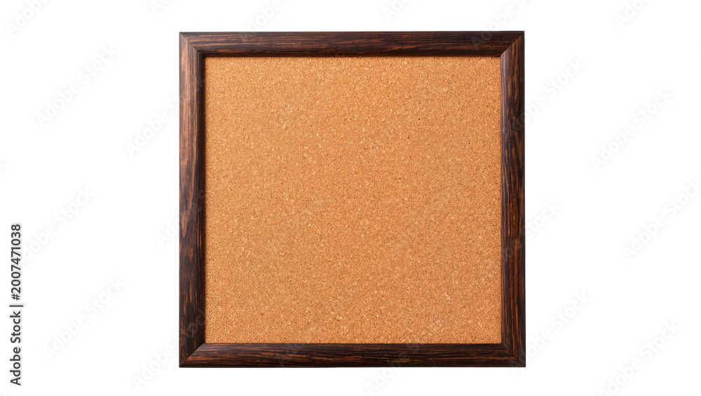 Fototapeta premium Dark wood framed cork board textured surface, isolated on transparent background