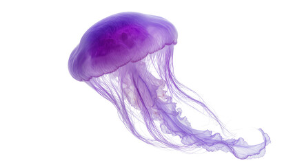Vibrant purple jellyfish with long flowing tentacles, isolated on transparent background