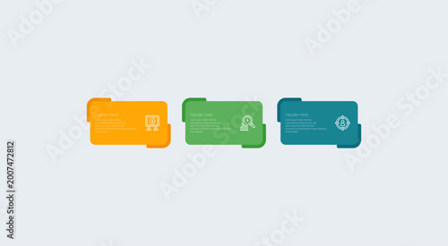 Photos Three colorful header boxes contain text descriptions and unique icons