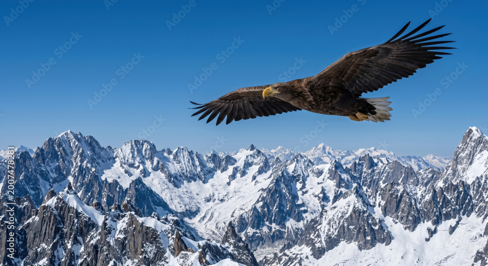 Fototapeta premium Eagle Soaring Above Snowy Peaks