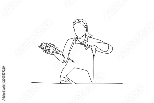 Family recipes for delicious traditional desserts. Family Recipes concept. Single line draw design. Vector graphic illustration