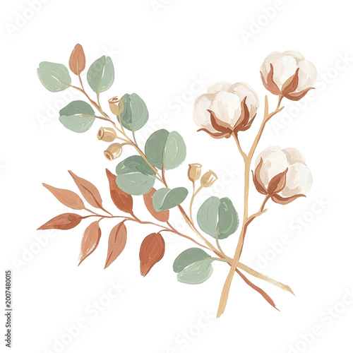 a sprig of cotton, painted