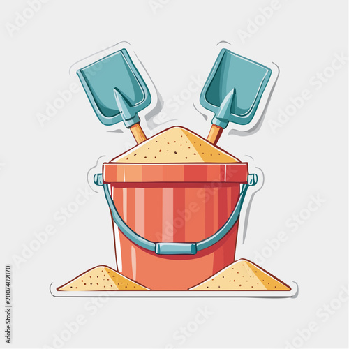 Beach Bucket and Shovels with Sand