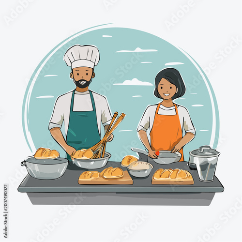 Couple Baking Bread Together