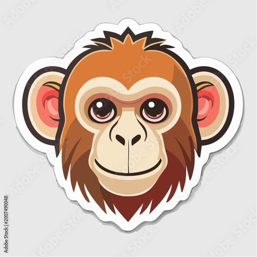 Cute Monkey Face Sticker Illustration