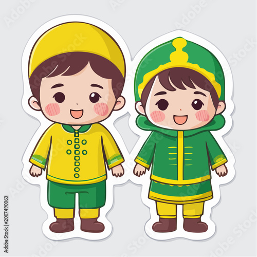 Cute Muslim Children in Traditional Attire