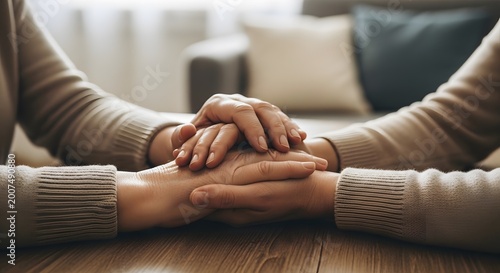 Two people holding hands in support.