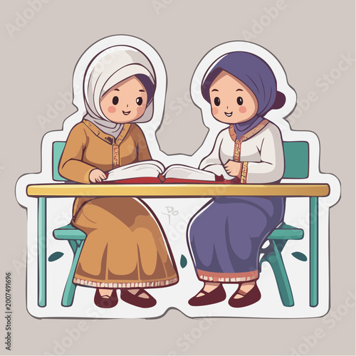 Two Muslim girls studying together