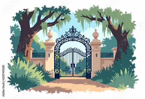 Welcome to Savannah Georgia iron gate Spanish moss