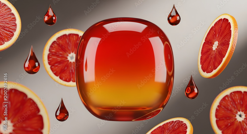 Fototapeta premium Vibrant blood orange slices and droplets with transparent background