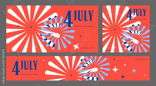 Foto 4th of July Independence Day Banner Template Set in Multiple Formats and Sizes,