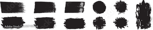 Canvastavla Set of vector paint brush stroke, black set paint, ink brush, brush strokes, brushes, lines, frames, box, grungy