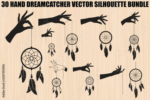 Dreamcatcher vector silhouettes, hand drawn dreamcatchers, bohemian icons, 30 piece bundle
