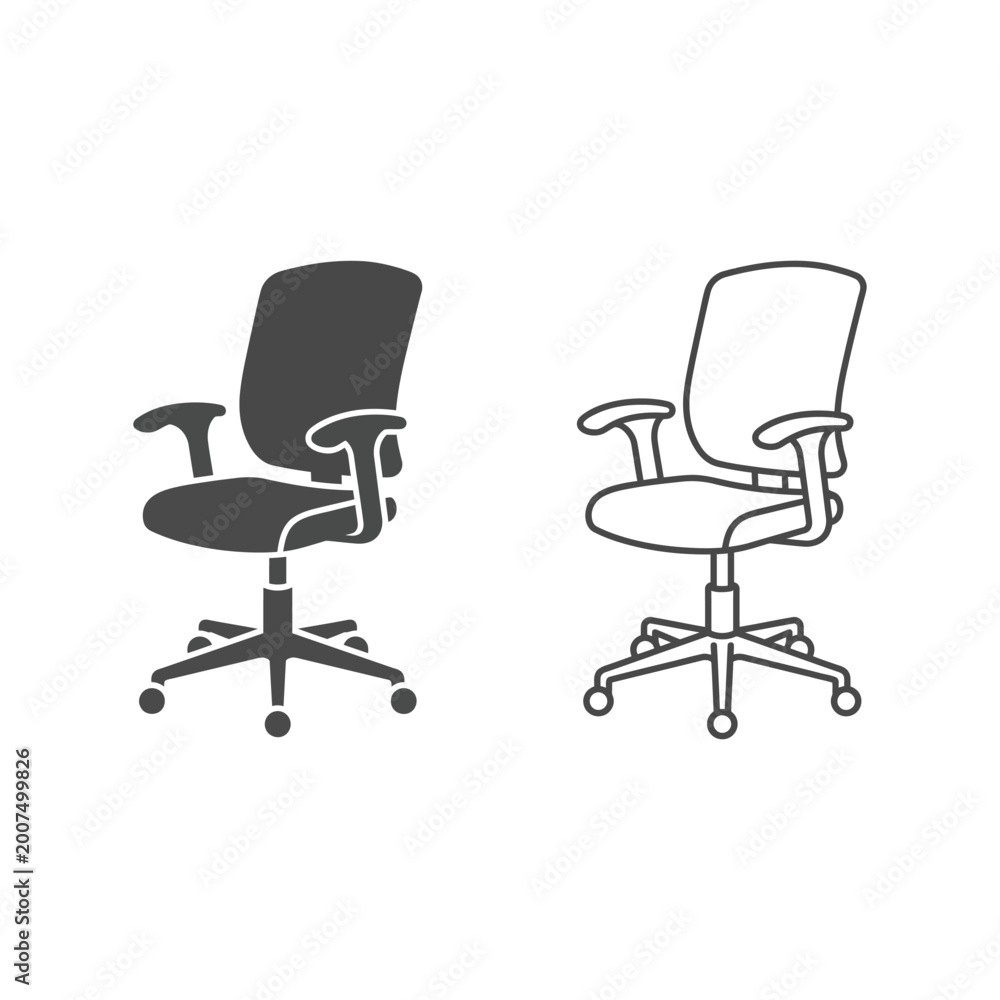 Obraz premium Office Chair Icons: Solid Silhouette and Clean Outline for Business and Design