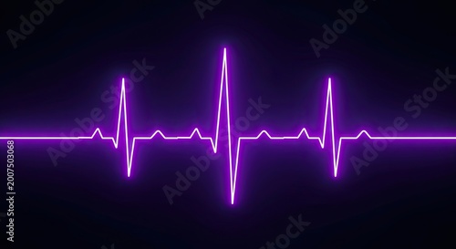 Heartbeat ECG line with glowing neon effect isolated on transparent background