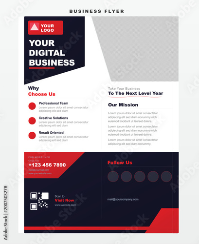 Modern digital business flyer template with red and black accents for professional use