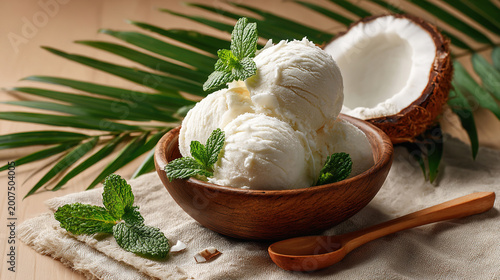 a bowl of coconut ice cream