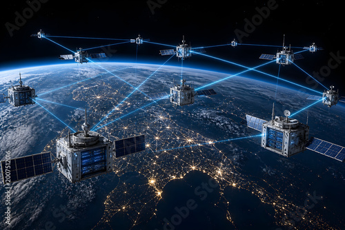 Orbital Satellite Cloud Computing Network Above Earth - Data Center in Space