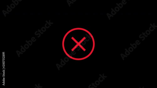 Red Cross Circle Error Icon Pop In Animation Alpha Channel 4K