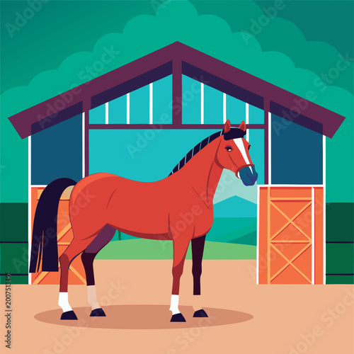 Beautiful brown horse in a stable.