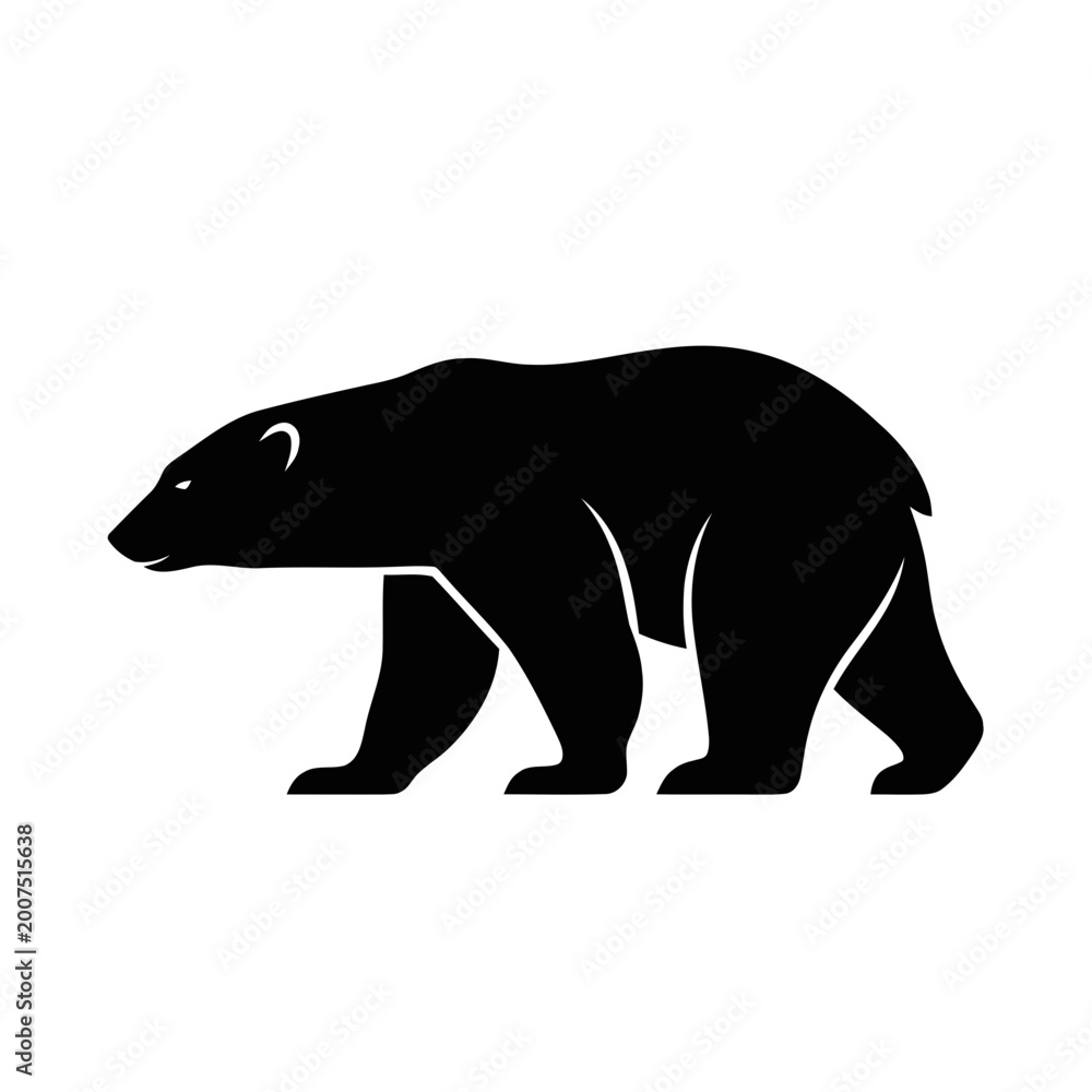 Obraz premium Polar Bear Silhouette Walking - Minimalist Black Vector Icon of Arctic Wildlife on White Background