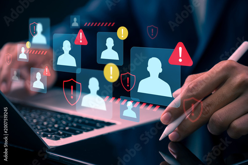Obraz na płótnie User account security warning alert on digital interface with profile and shield