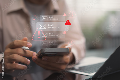 Canvastavla spam email and phishing threat notification on smartphone, cyber security alert