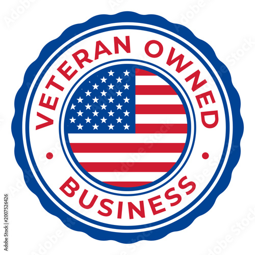 Photos Red, Blue and White Veteran Owned Business isolated rubber stamp, sticker, label