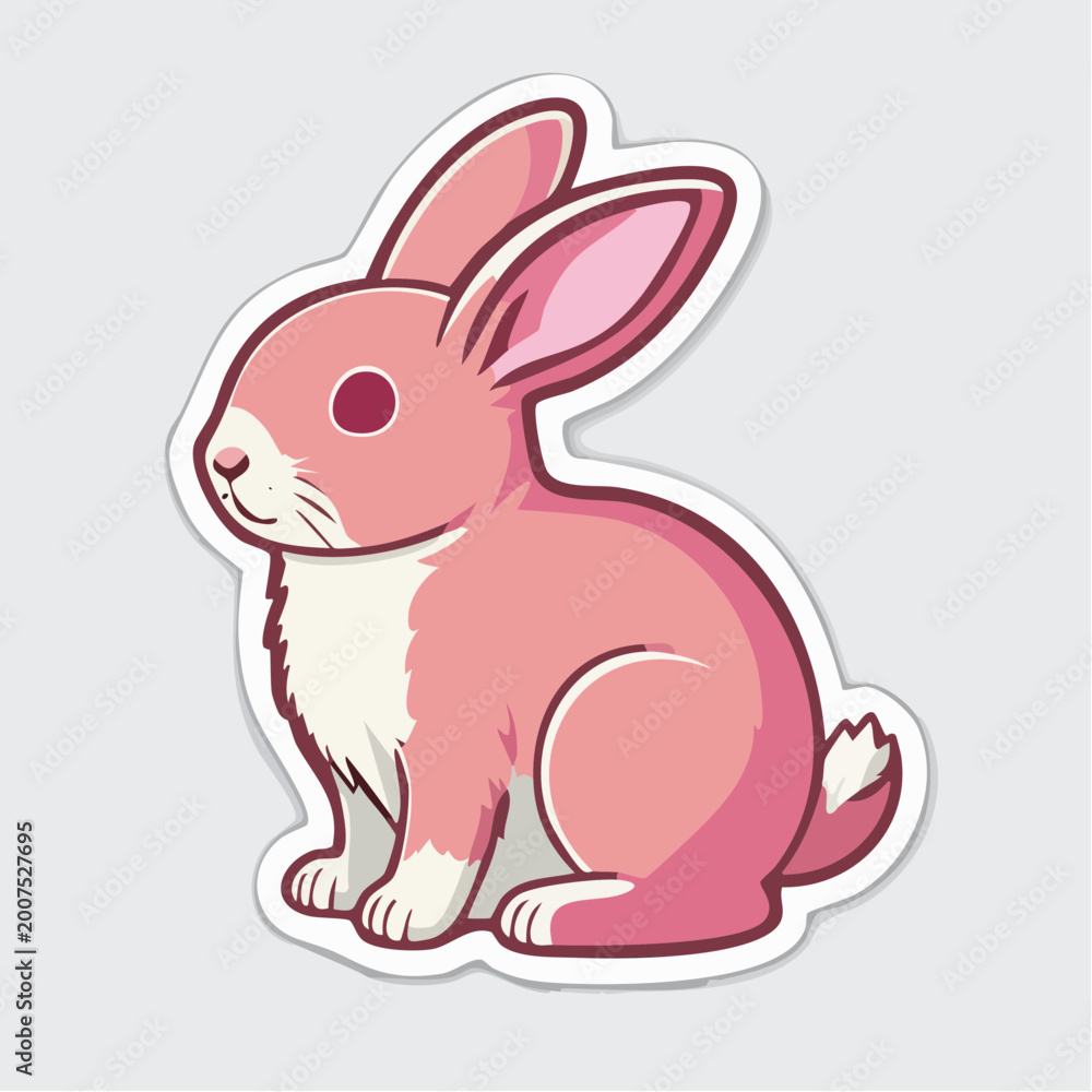 Obraz premium Cute Pink Cartoon Rabbit Sticker