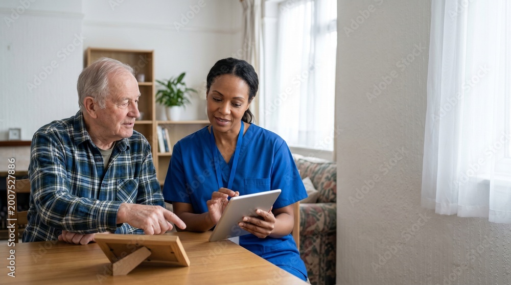Fototapeta premium Supporting an Older Adult with Digital Healthcare on World Population Day