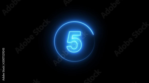Neon bright glowing countdown timer from 10 to 0 seconds. Neon glowing countdown timer 10 second animation .Neon Countdown on black background or 4k black background icon animation