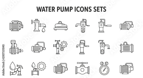Water Pump Icons Collection for Industrial Use in Graphic Design