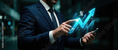 Analyzing business growth trends corporate office digital illustration modern environment close-up view data visualization