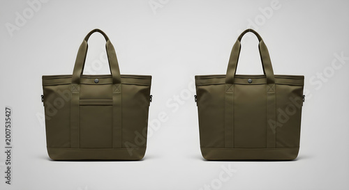 Two stylish olive green tote bags featuring durable canvas material and sturdy handles for everyday shopping.