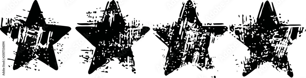 Fototapeta premium grunge black stars in a row with rough textured distressed design