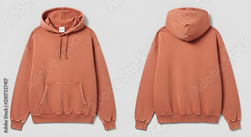 Blank terracotta orange oversized hoodie sweatshirt mockup featuring front and back views.