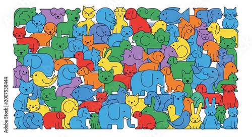 Photography Colorful collection of cartoon animals in various shapes and sizes