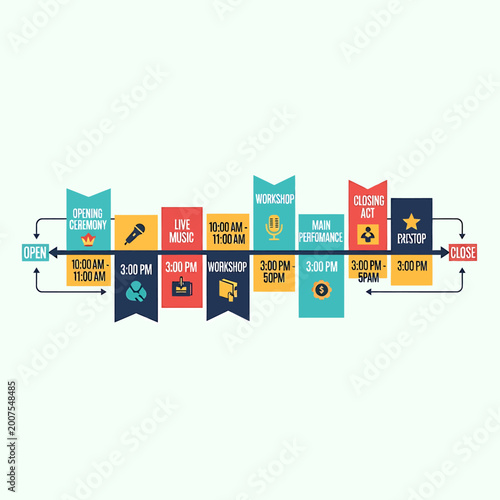 Colorful Event Schedule Timeline Infographic Illustration.