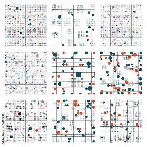 Colorful dots on grid patterns.