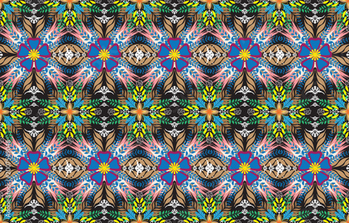 Aztec ethnic background design vector with a seamless pattern. Traditional motifs are illustrated. Element of a seamless pattern template