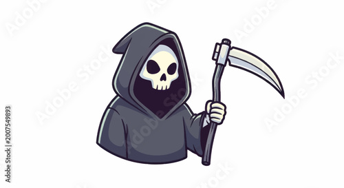 Grim Reaper Cartoon Character Holding Scythe.
