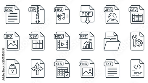 Photos Common file type icons for documents audio video compressed and image formats