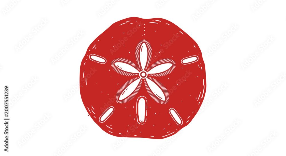 Fototapeta premium Vector Pinocut A vivid depiction of a unique, red sand dollar, rendered in a simple yet captivating style.