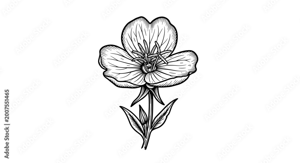 Obraz premium Vector Pinocut A detailed monochrome illustration of a delicate flower with detailed petals and stem.