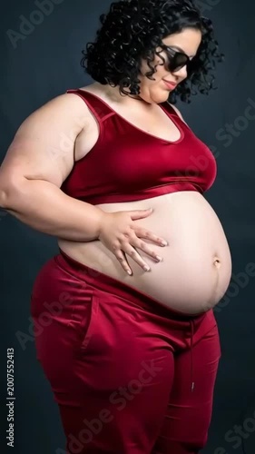 A pregnant woman wearing gymwear and sunglasses in happy mode enjoying fitness wellness and joyful pregnancy lifestyle