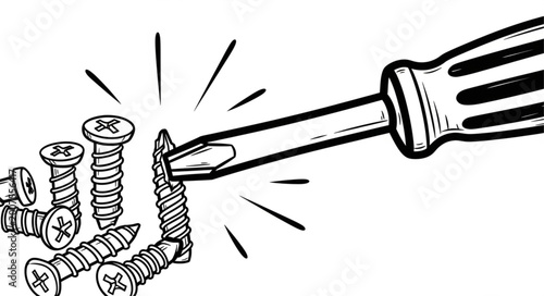 Foto Screwdriver turning a screw with a star head.